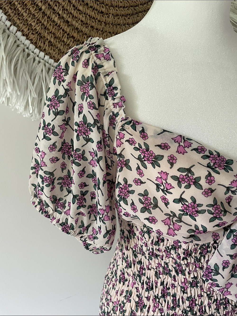 Lost + Wander Floral Smocked Puff Sleeve Scrunchy Mini Dress - Picture 3 of 7